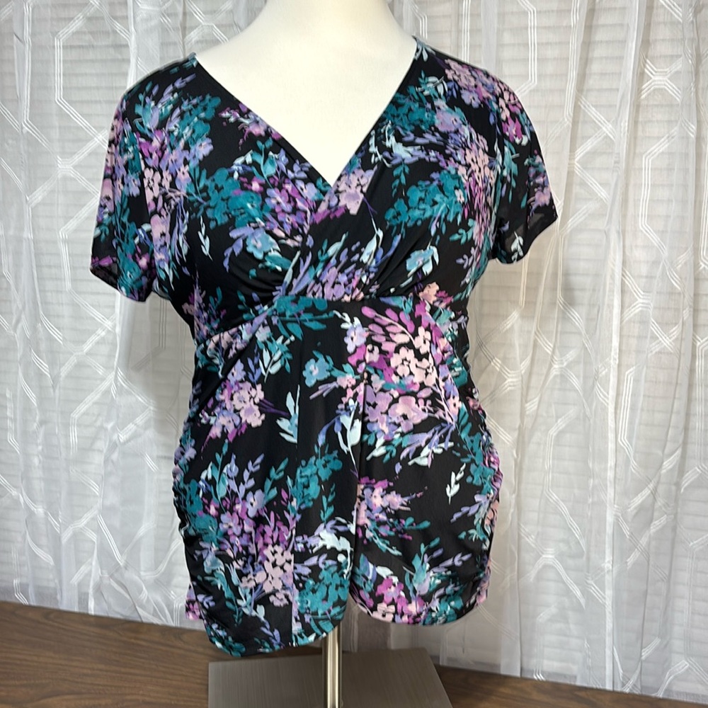 Torrid Top Womens Size 3 Floral Faux Wrap Work Office Casual Sheer Lined top